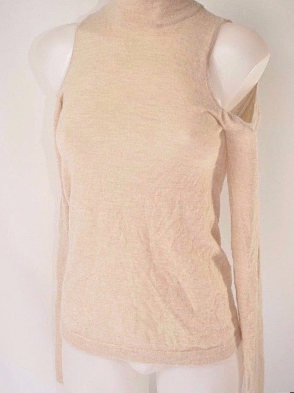 Donna Karan’s Heathered-Oatmeal Cashmere Mock Turtleneck Sweater Sz L
